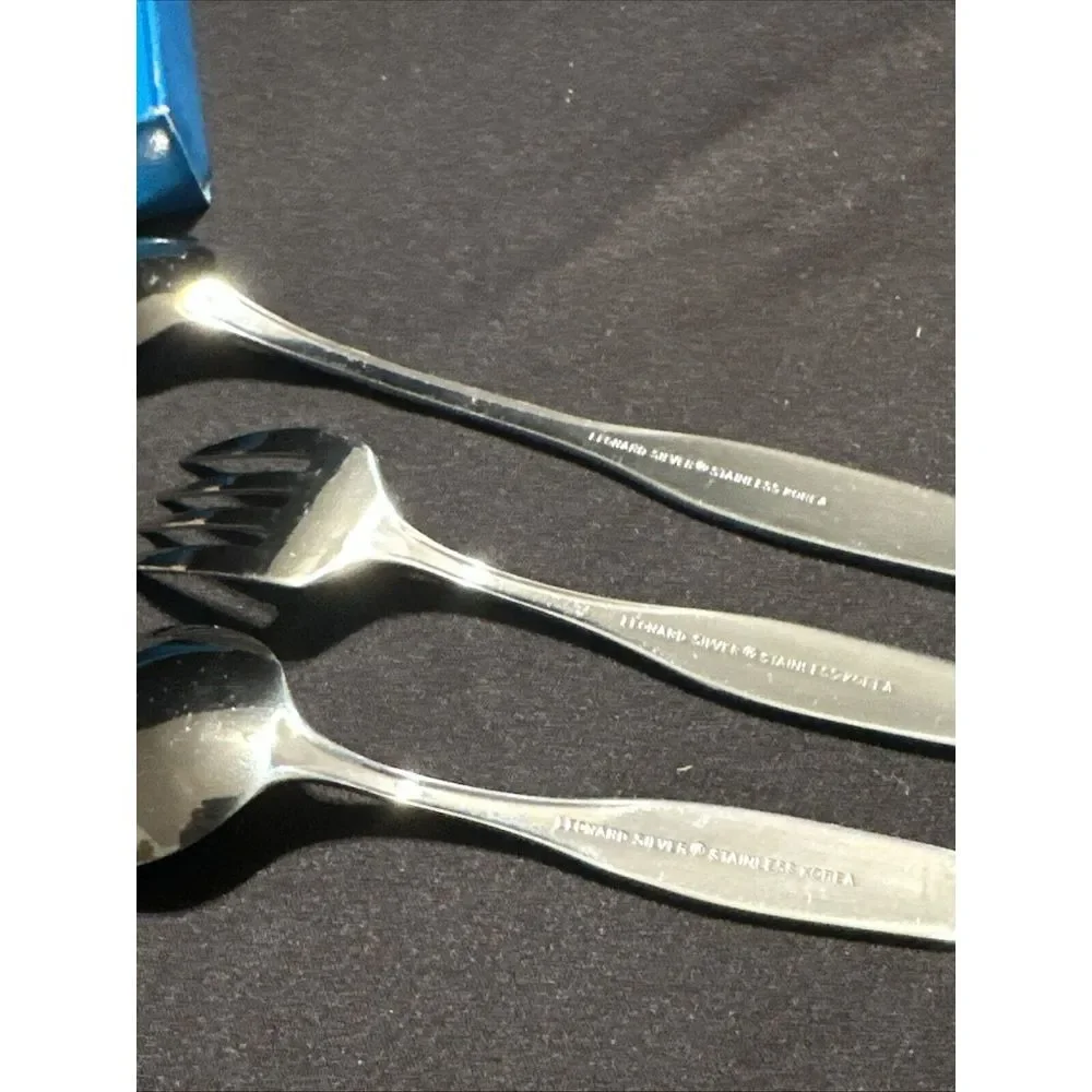 Vintage Leonard Silver Co.‎ Stainless 3 Piece Baby Flatware Set Mint in Box NIB